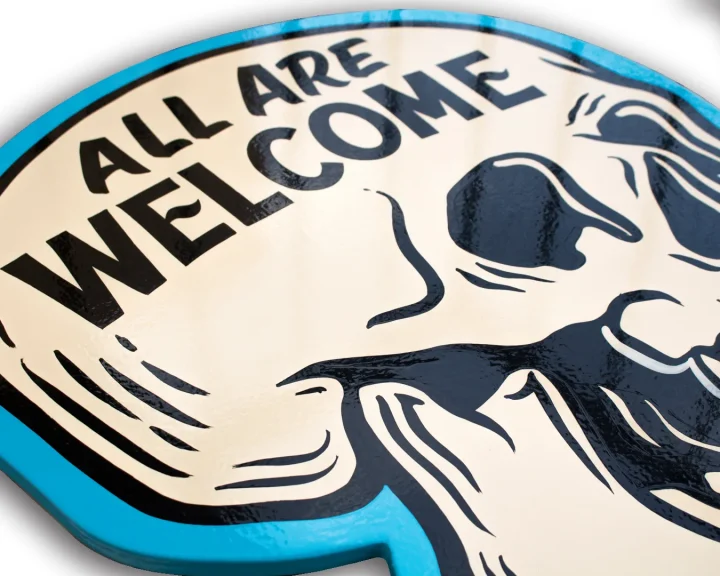 Detalle letrero vintage calavera welcome