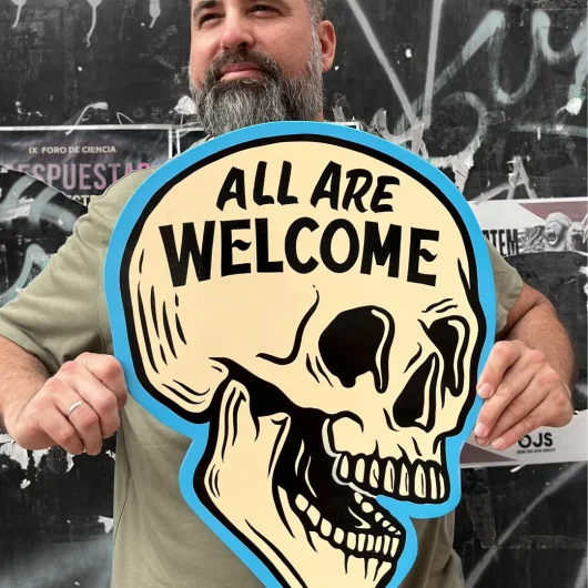 Rótulo Calavera Welcome Pintado a mano