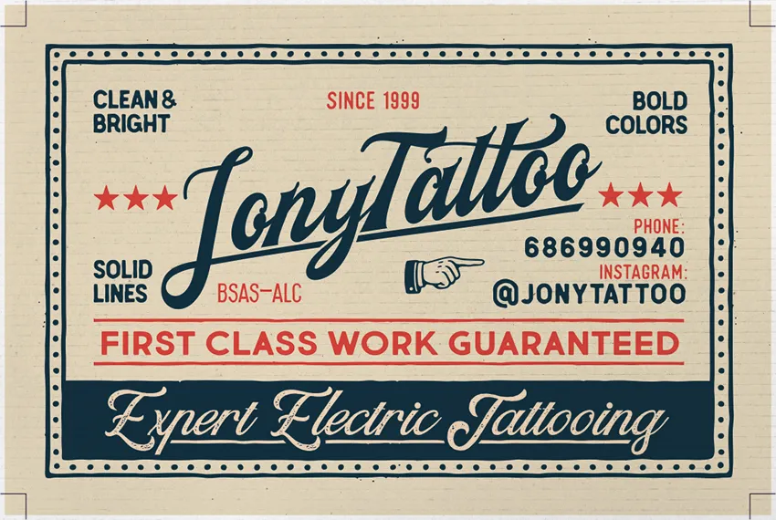 Diseño de tarjeta estilo vintage para estudio tatuaje